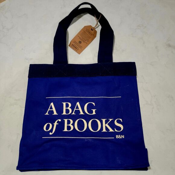 BARNES & NOBLE A BAG OF BOOKS Blue & Cream Tote Bag NEW WITH TAGS - Picture 2 of 3